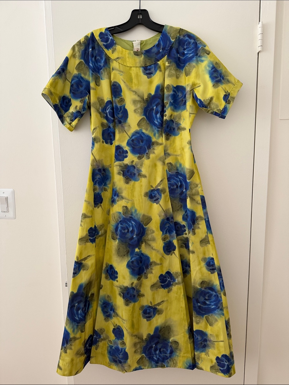 New! Marni Silk Blend Yellow Midi Dress with Blue Floral Print